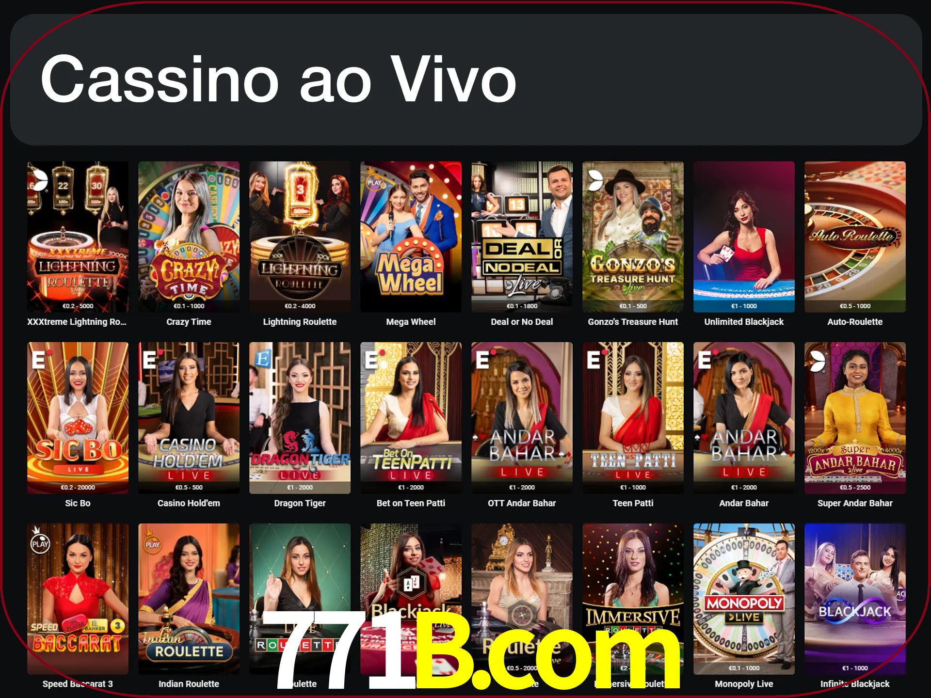 Jogue jogos de cassino com um verdadeiro dealer.